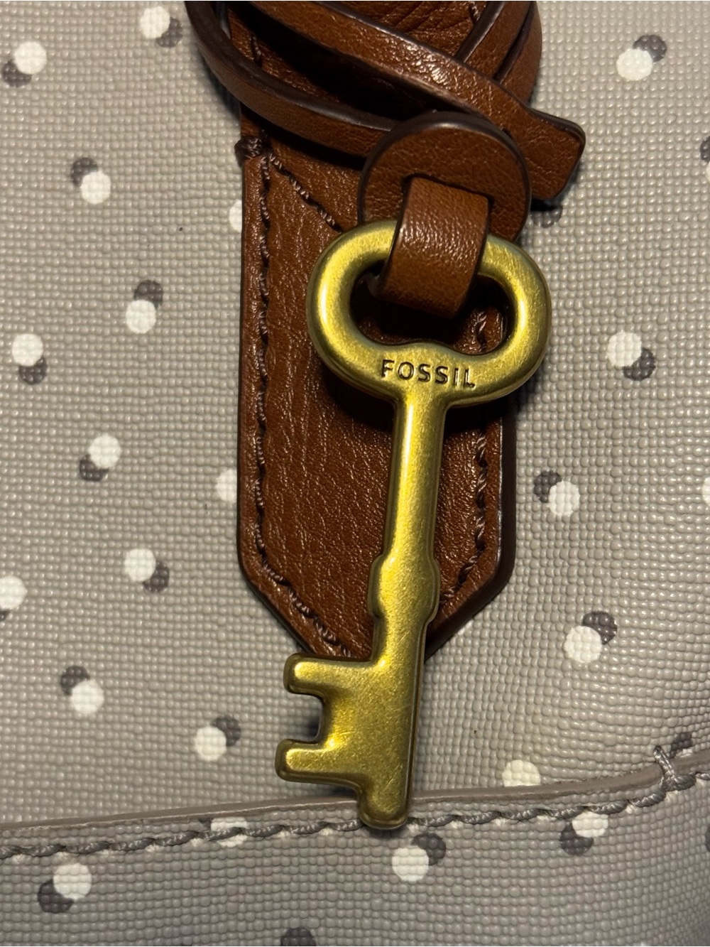 Fossil Fiona Women's Satchel, White And Gray Brown Leather Handles Signature Key - Picture 2 of 10